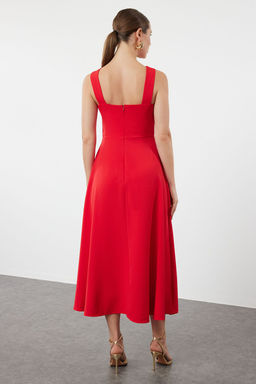 K?rm?z? A-Kesim Dokuma S?k Abiye Elbise TPRSS24EL00208