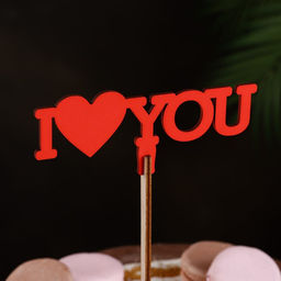 Топпер для торта деревянный I Love You, красный, 12×5 см