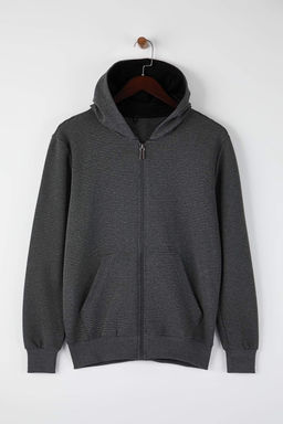 Siyah Regular/Normal Kesim Fermuarl? Kapusonlu Dokulu Sweatshirt TMNAW26SW00067 - Trendyolmilla фото 4