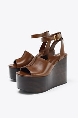 LEATHER WEDGE WITH STRAP - Zara фото 13