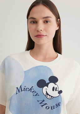 Mickey Mouse Bask?l? Beyaz Tisort - Mavi фото 6