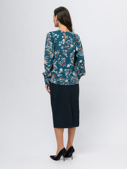Блуза бирюзового цвета с принтом и длинными рукавами - 1001dress фото 3