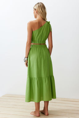 Yesil Dokuma Tek Omuz Bluz Etek Plaj Tak?m TBESS24AU00037 - Trendyolmilla фото 6