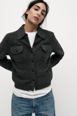 PLAIN KNIT POLO COLLAR JACKET - Zara фото 2