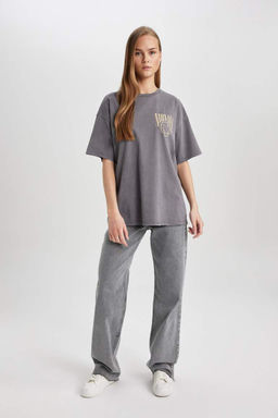 Моющаяся футболка Nirvana Oversize с круглым вырезом и короткими рукавами с эффектом выцветания - Defacto фото 8