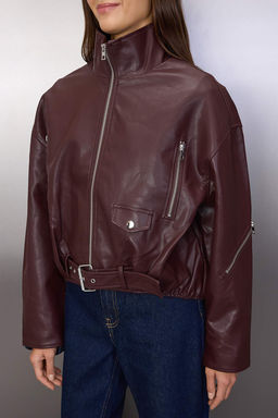 Kahverengi Oversize Kal?p Suni Deri Bomber Ince Ceket Mont TWOAW26MO00053 - Trendyolmilla фото 6