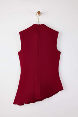 Bordo Asimetrik Godeli Dik Yaka Dokuma Bluz TWOSS26BZ00085 - Trendyolmilla фото 2