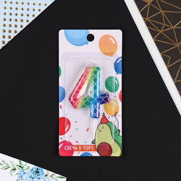 Цена за 2 шт. Свеча для торта, цифра «4», разноцветная, 5,5 х 8 см.