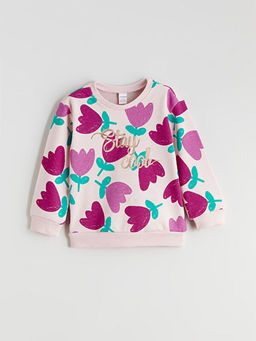 Bask?l? K?z ?ocuk Sweatshirt ve Tayt Pantolon 2li