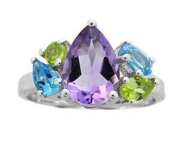 Кольцо из серебра аметист, перидот, топаз, Сорбонна