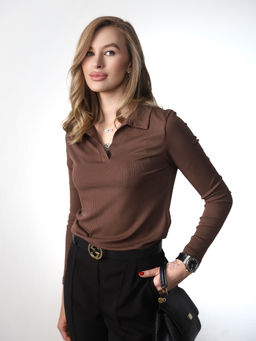 Лонгслив поло женский КФ101 Шоколад от фабрики Спортсоло