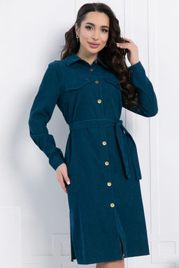 Платье-рубашка LT Collection П12798М вельветовое сине-зеленое