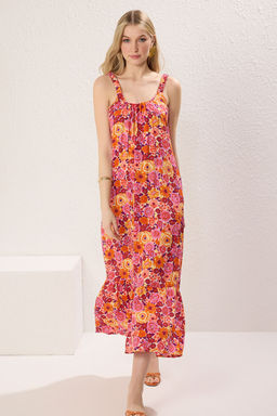 Fusya Cicek Desenli Rahat Kesim Maxi Dokuma Elbise TWOSS25EL00671