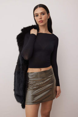 Alt?n Par?lt?l? Pullu Super Mini Orme Party Etek TPRAW26ET00002