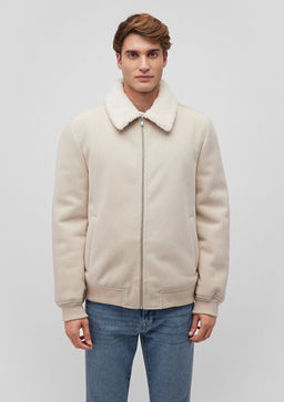 Suni Kurk Detayl? Bej Kadife Ceket - Mavi фото 3