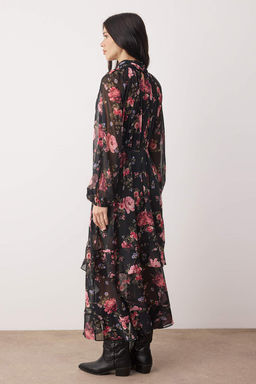 Siyah-Cok Renkli Cicekli Maxi Astarl? Sifon Dokuma Elbise TWOAW26EL00274 - Trendyolmilla фото 4