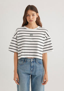 Mavi Logo Bask?l? Siyah Cizgili Crop Tisort  фото 3