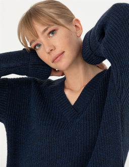 Lacivert Oversize V Yaka Kazak - Pierre cardin фото 2