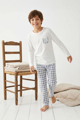 Gri Yumusak Dokulu Erkek Cocuk Bask?l? Orme Pijama Tak?m TKDAW25AU00093 - Trendyolmilla фото 7
