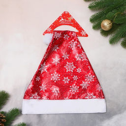 Цена за 6 шт. Колпак новогодний Белые снежинки 28х40 см, красный - Зимнее волшебство фото 6