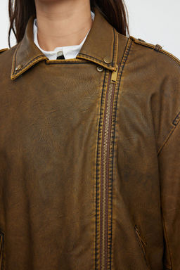 Kahverengi Oversize Kal?p Y?kama Efekctli Suni Deri Biker Ince Ceket Mont TWOAW25MO00010 - Trendyolmilla фото 5