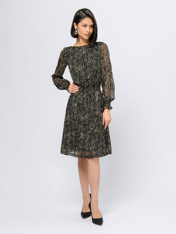 Платье черное с принтом и длинными рукавами - 1001dress фото 2