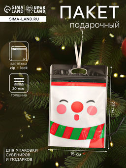 Цена за 50 шт. Пакет подарочный новогодний, с zip - lock застежкой, «Снеговик», 15×23±1 см