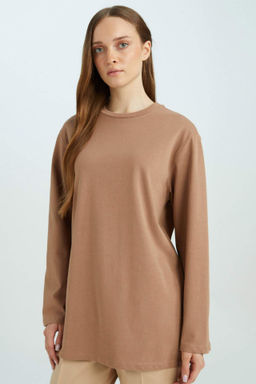 Regular Fit Bisiklet Yaka Basic Duz Uzun Kollu Tisort Tunik - Defacto фото 5