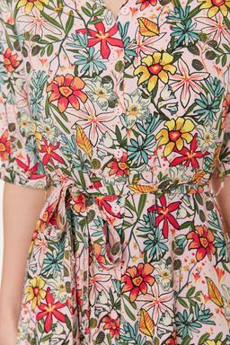 Lila Cicek Desenli Kusakl? Midi Dokuma Viskon Gomlek Elbise TWOSS20EL1559