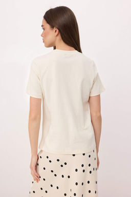 Ekru Slogan Regular/Normal Kal?p K?sa Kollu Tok %100 Pamuk Orme T-Shirt TWOSS26TS00155 - Trendyolmilla фото 4