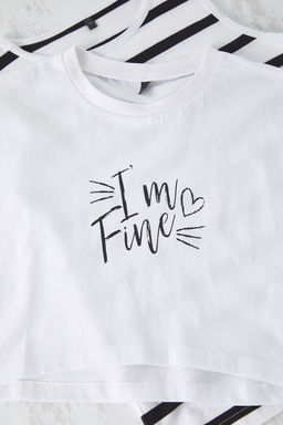 Siyah-Beyaz 2li K?z Cocuk %100 Pamuk OVersize/Genis Kal?p K?sa Kol Orme T-Shirt TKDSS25TS00015 - Trendyolmilla фото 7
