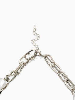 Колье "Жемчуг" борокко, цепь, 2 яруса, цвет белый в серебре