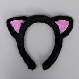 Ободок для волос карнавальный «Котик», цвет черный с блёстками