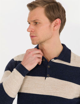 Lacivert Slim Fit D__meli Polo Yaka Triko Kazak