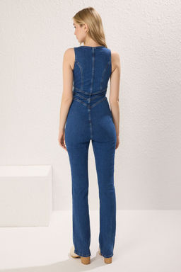 Trendyolmilla Koyu Mavi Dikis Detayl? Fermuarl? Denim Tulum TWOSS25TU00032  фото 4