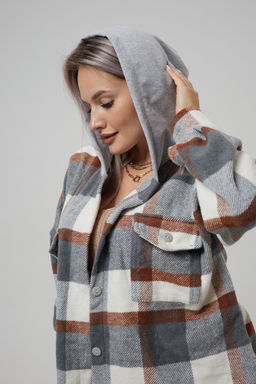 Рубашка женская в клетку с капюшоном РЖКК-01
