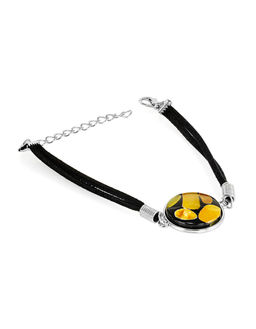 Стильный браслет-шнурок с круглой мозаичной вставкой в чёрном цвете Далматин