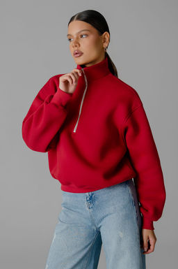 Арт. 1902 Свитшот женский с начесом полузамок 42-50 (5 шт) Цвет:красный