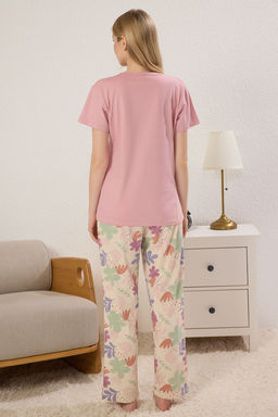 Trendyolmilla Pembe %100 Pamuklu Cicekli Sloganl? Orme Pijama Tak?m? THMSS25PT00378  фото 4
