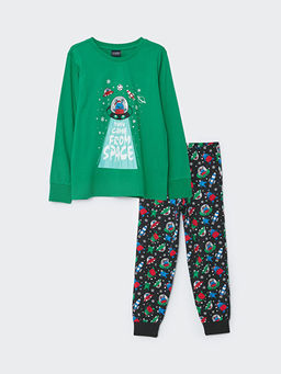 Bisiklet Yaka Bask?l? Uzun Kollu Erkek ?ocuk Pijama Tak?m?