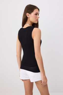 Siyah Fitted/V_cuda Oturan Transparan Kolsuz Esnek _rme Bluz TWOSS26BZ00996