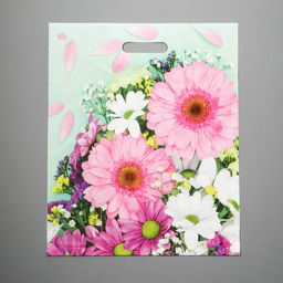 Цена за 50 шт. Пакет Нежные герберы, полиэтиленовый с вырубной ручкой, 38?45 см, 60 мкм