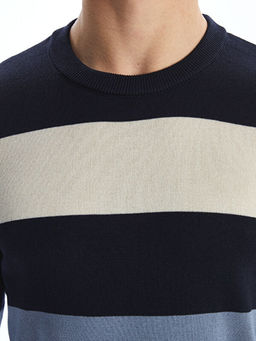 Bisiklet Yaka Uzun Kollu ?izgili Erkek Triko Kazak