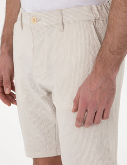 Bej Slim Fit Gofre Beli Lastikli Dokuma _ort