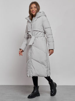 Пальто утепленное молодежное зимнее женское светло-серого цвета 52356SS - Holdluck фото 3