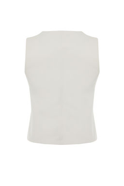 Bej Fitted Fitted Dugmeli Crop Dokuma Yelek TWOSS21YE0009