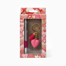Набор подарочный 2 предмета: ручка, брелок - розовое Сердечко