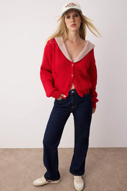 K?rm?z? Renk Bloklu Devrik Yaka Detayl? Yumusak Dokulu Triko H?rka TWOAW26HI00059 - Trendyolmilla фото 8