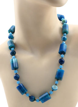 Колье из агата пати тонир. цилиндр с гранями 14*20мм, цв.голубой, 55см