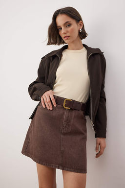 Ac?k Kahverengi Mini Basic Denim Etek TWOAW26ET00049